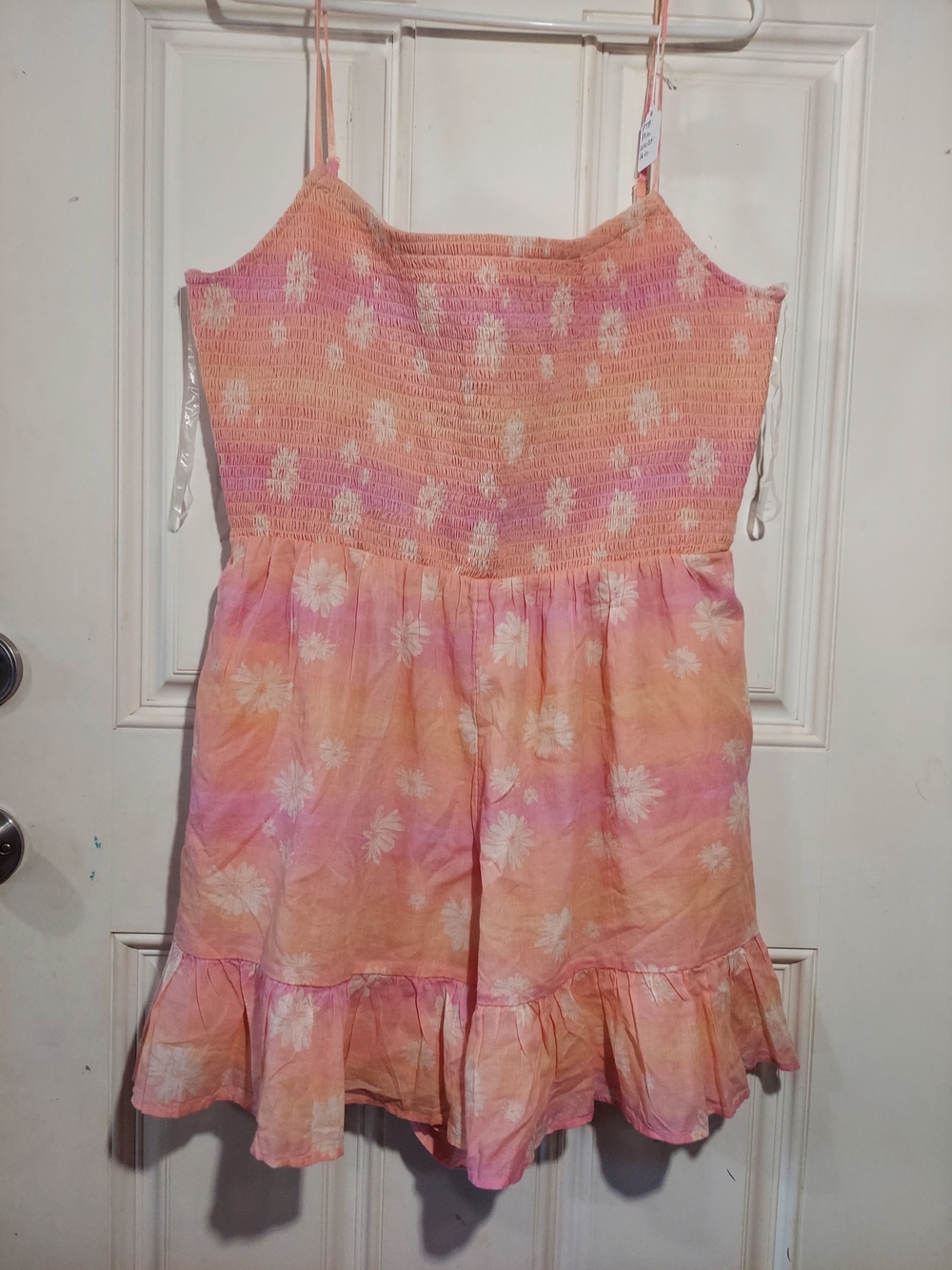 American Eagle Pink & Orange Watercolor Floral Smocked Ruffle Romper Size XL